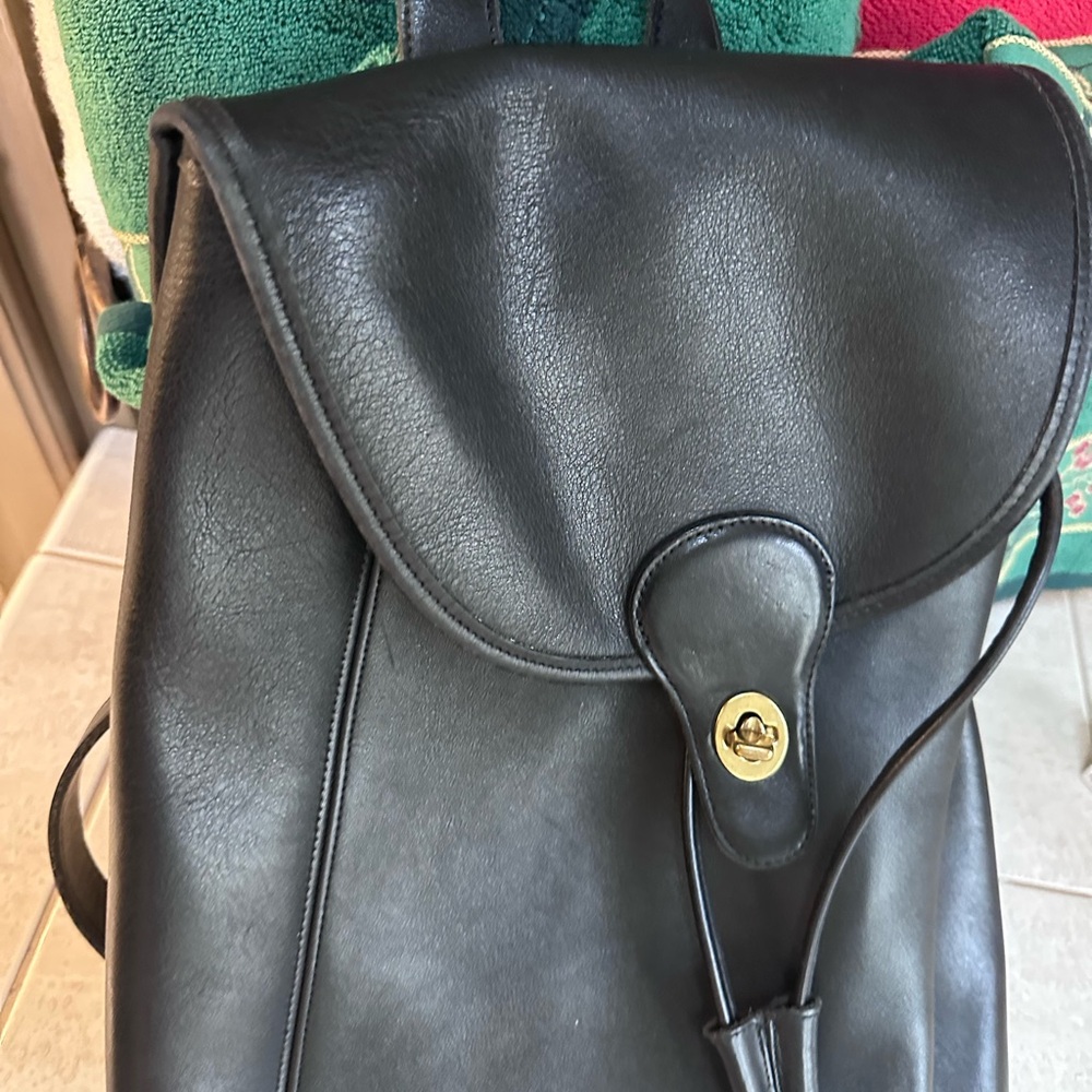 Vintage Coach Black Leather Backpack